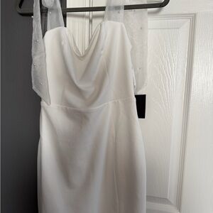 Lulu's Strapless White Dress with Sheer Details